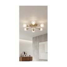 E27 Mat Altın Gold 5 Kollu Modern Avize Opal Beyaz Konik Cam Tavan Avize Salon Oturma Odası Siyah