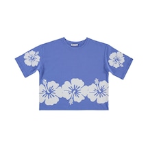 Civil Girls Hibiskus Çiçek Baskılı 10-13 Yaş Tişört - Mavi Koyu Mavi 18K82184326S1