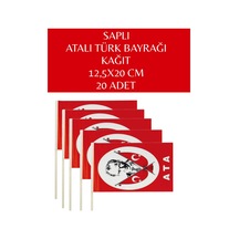 Küçük Boy 20 Adet Çubuklu Atalı Kağıt Türk Bayrağı Çıtalı Sopalı Saplı Baskılı Bayrak 12,5x20