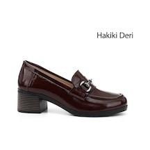 Gönderi(R) Gönderi R Bordo Rugan Kısa Kalın Topuklu Hakiki Deri Ayakkabı Bordo Rugan