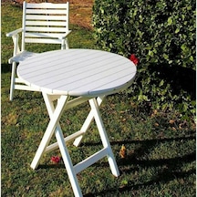 Motoryagmarket Datça 70Lik Katlanır Ahşap Bahçe Balkon Masası Yuvarlak -Beyaz