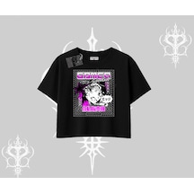 Tarzsokak Oversize Crop Tshirt Games Schoolgirl Anime Baskılı Siyah