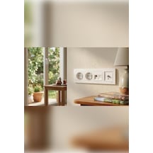 Karre Beyaz 4'lü Set - 2 Topraklı Priz + 1 F Konnektör Uydu Prizi + 1 Telefon Prizi Dörtlü Çerçeve Dahil