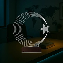 Luvivia Ay Yıldız Türk Bayrağı 3d Lamba - Masa Gece Lambası V3 Şeffaf
