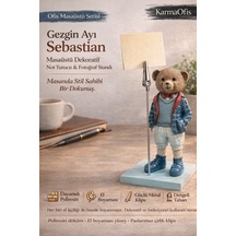 Gezgin Ayı Sebastian Not Tutucu & Fotoğraf Standı Dekoratif Masaüstü Organizer El Boyaması Biblo