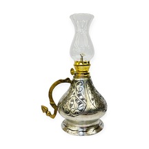 İşlemeli Bakır Gaz Lambası Küçük Boy, G10134 Gri