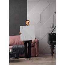 50cmx50cm 1adet Beyaz 3d Abs Çizgili Desenli Pvc Dayanıklı Duvar Paneli Silinebilir Lambiri Model