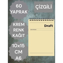Çizgili 10x15 Cm A6 Üstten Açılır Not Defteri Krem Renk Kağıt 60 Yaprak Krem
