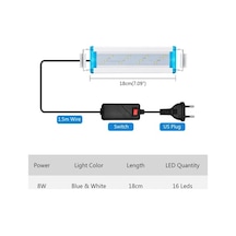 Silkroadselect 18cm Ab Fiş Stili Akvaryum Led Işık Balık Tankı Sucul Bitki Yetiştirme Aydınlatma Su Geçirmez Parlak Kelepçe Lamba Mavi Beyaz Led Cm Abd Ab Beyaz