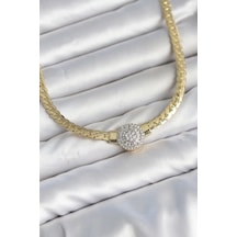 Ezme Zincir Model Zirkon Taşlı Vıp Seri Gold Renk Kadın Kolye Altın