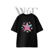 Thewert Tropical Deniz Yildizi Tasarım Baskılı Ünisex Siyah Oversize T-shirt