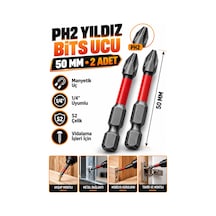 Ph2 Yıldız Bits Uç 50 Mm 2 Adet Mıknatıslı S2 Çelik 1/4 İnç Altıgen Şaftlı Vidalama Ucu