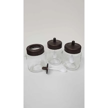 3 Adet Mat Kapaklı Kendinden Kaşıklı Baharatlık Seti - 330 Ml - Cam Kavanoz ŞEffaf