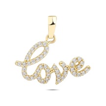14 Ayar Taşlı Love Yazılı Altın Kolye Ucu Altın