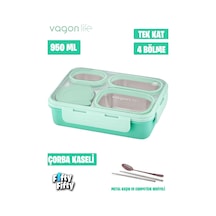 Vagonlife Lunch Box 950 ML Paslanmaz Çelik Tek Kat Dört Bölmeli Çorba Kaseli Metal Kaşıklı-fflbox7099