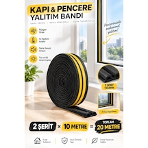 Siyah Kapı Pencere Yalıtım Bandı 20 Metre 2x10 M Kendinden Yapışkanlı Kauçuk Sünger Fitil, Isı V