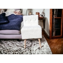 Rahat Oturum Alanlı Retro Gürgen Ahşap Ayaklı Beyaz Welsoft Kumaş Puf Bench Sandalye Tabure Krem