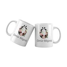 Ö Harfli Kişiye Özel İsimli Porselen Kupa Bardak Çiçekli Monogram Harf Tasarımlı İsim Yazılı Kişiselleştirilebilir Hediye Kupa Beyaz