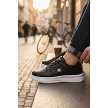 Enoch Erkek Günlük Spor Ayakkabı Kalın Tabanlı Sneaker Yaprak Logolu Trend Model Siyah
