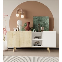 Milano Ahşap Ayaklı Modern Konsol 160 Cm Safir Meşe - Beyaz