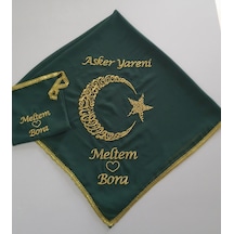 İsimli Asker Yareni Ayyıldız Nakış Işlemeli Kına Asker Omuz Şalı Atkısı Örtüsü Isme Özel