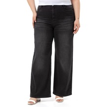Disentis Büyük Beden Yüksek Bel Geniş Paça Siyah Denim Pantolon-siyah Siyah