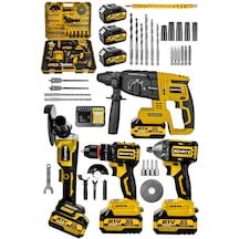 Schatz 21v Darbeli Kömürsüz Kırıcı Delici Hilti & Taşlama & Matkap & Somun Sıkma Sökme 4'lü Set Sarı