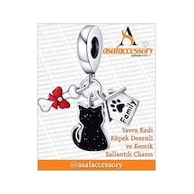 Yavru Kedi Family , Kemik Sallantılı Charm Asafaccessory Gümüş