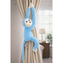 Maymun Yapışkanlı Vikvik Sesli 60cm - Maymun Peluş Oyuncak Açık Mavi