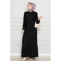 Sevitli Robalı Sahra Tesettür Elbise-siyah-4587 Siyah