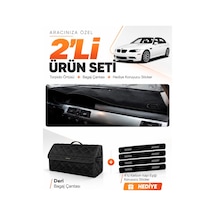 Bmw E90 2005-2013 Uyumlu Torpido Örtüsü + Deri Bagaj Çantası + Sticker Seti - Siyah