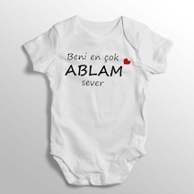 İmaj Tuğbababy Beni En Çok Ablam Sever Yazılı Baskılı Bebek Zıbını Beyaz