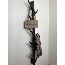 Doğal Ahşap Vestiyer, Dekoratif 10 Askılı Portmanto, Siyah Diğer