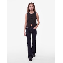 Koton Koton X Selected By Melis Ağazat - Slim Fit Dokulu Bisiklet Yaka Süs Düğmeli Yelek Siyah 7wak20386ew
