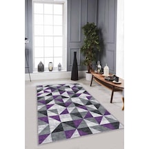 Mor Geometrik Kaymaz Tabanlı Makinede Yıkanabilir Halı Pr05n11