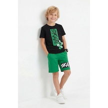 Fyk Kids Yuvarlak Yaka Skate Baskı Detaylı Yazlık Erkek Çocuk Alt Üst Takım Yeşil
