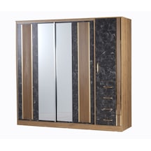 Pırlanta 220 Cm Ceviz Mermer Desenli Sürgülü Gardırop