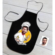 Kişiye Özel Erkek Chef Karikatürlü Siyah Mutfak Önlüğü-12