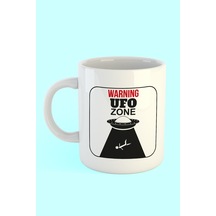 Warning Ufo Zone Baskılı Kahve Kupası Beyaz