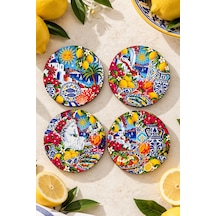 Sicilya Rüyası Akdeniz Limonları Temalı, 4 Lü Bardak Altlığı Set 9 Cm, 3 Mm Ahşap Mdf, Dijital Baskı - 934836175 Diğer