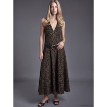 Lcw Vision Kahverengi Halter Yaka Leopar Desenli A Kesim Elbise