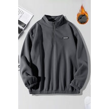 Ghassy Co. Erkek Yarım Fermuarlı Oversize Bel Ve Kol Lastikli İçi Polarlı Sweatshirt Füme