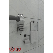Alper Banyo Jasmin Kare Siyah Yapışkanlı 3'lü Set - Kağıtlık Kare Havluluk Kare Fön Makinesi Askısı Siyah