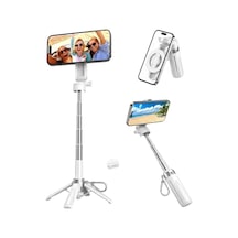Jst30 Magsafe Manyetik Kumandalı Tripod Monopod Selfie Çubuğu Android İphone Uyumlu Beyaz