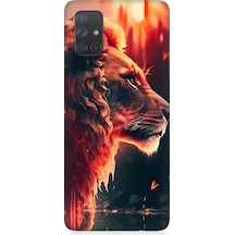 Samsung Galaxy A51 Uyumlu Sarı Kırmızı Asil Aslan Desenli Silikon Kılıf