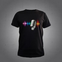 Herşey Nota Mikrofon Renkli Siyah T-shirt Unisex 001