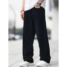 Erkek Wide Leg Denim Pantolon Bol Kesim Modern Sokak Modası Rahat Jean Siyah