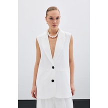 Sateen Düğme Detaylı Salaş Yelek - Ekru-135619 Ekru