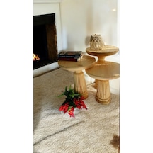 Wood Wooden 3 Lü Set Mantar Yan Sehpa Modern Naturel Renk Fiskos