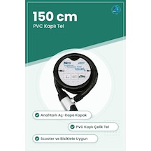 Motosiklet Kilidi Çelik Tel 24 Mm X 150 Cm Anahtarlı Pvc Kaplı Sc